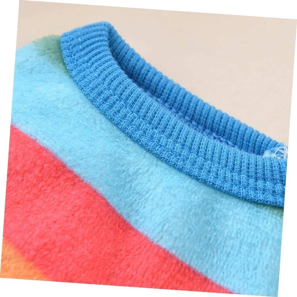 Rainbow Striped Fleece Pet Sweater Vest Caterpillar Applique Thermal Dog Cat‎ XS
